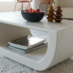 Made in Meubles Table basse en bois effet béton blanc Thomas