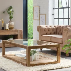 Made in Meubles Table basse en bois recyclé et verre Blaise