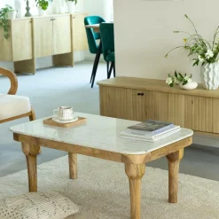 Made in Meubles Table basse en marbre et en bois d'acacia Calix