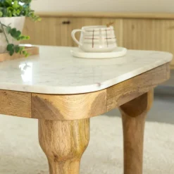 Made in Meubles Table basse en marbre et en bois d'acacia Calix