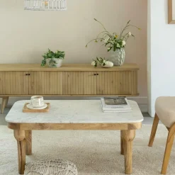 Made in Meubles Table basse en marbre et en bois d'acacia Calix