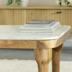 Made in Meubles Table basse en marbre et en bois d'acacia Calix