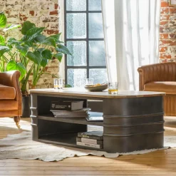 Made in Meubles Table basse en métal et bois Locker