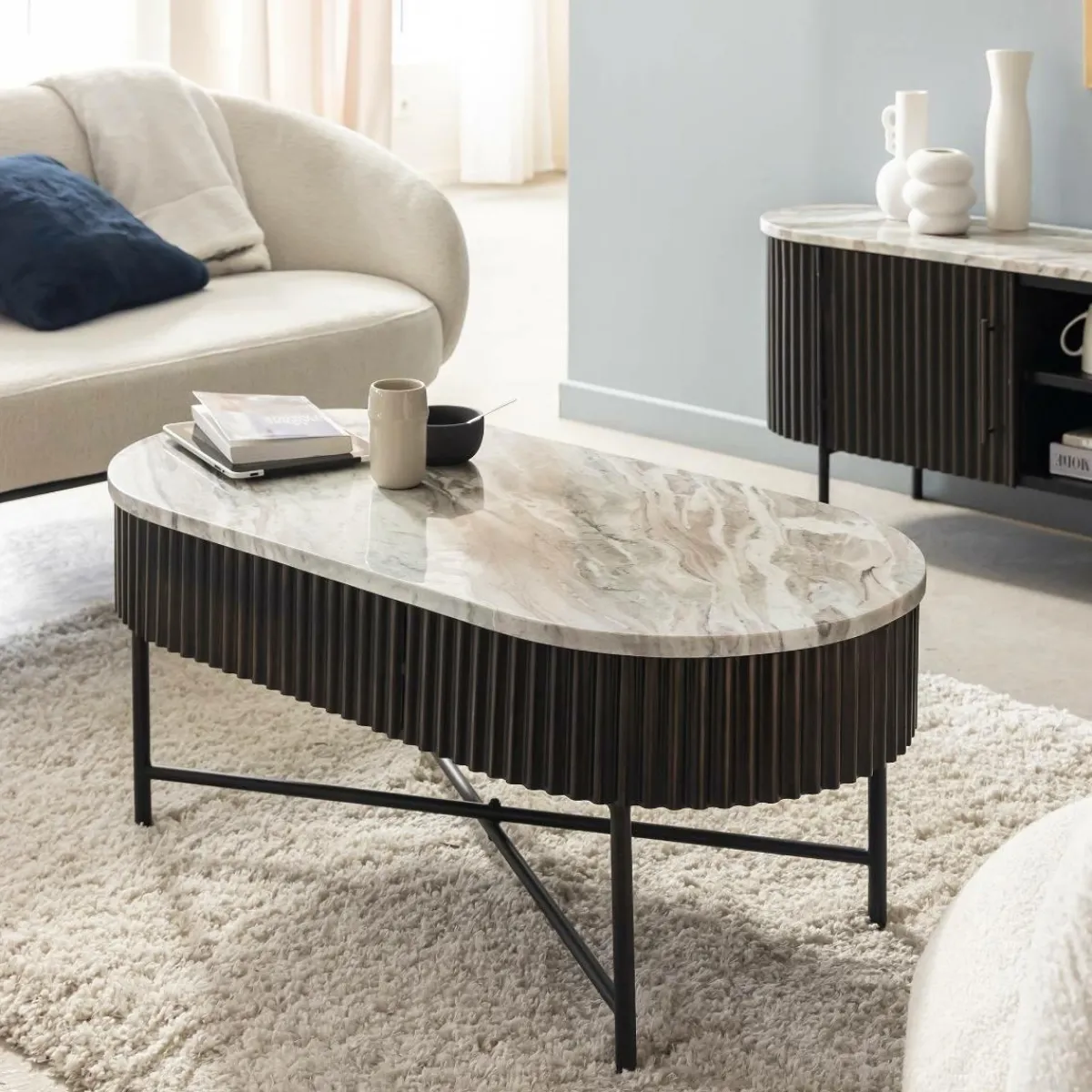 Made in Meubles Table basse en métal et marbre Alfred