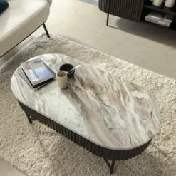 Made in Meubles Table basse en métal et marbre Alfred