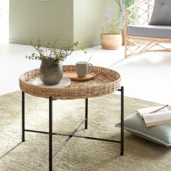 Made in Meubles Table basse en rotin et métal Julie