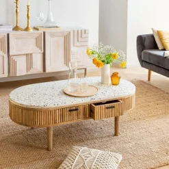 Made in Meubles Table basse en terrazzo et bois de manguier Ambrine