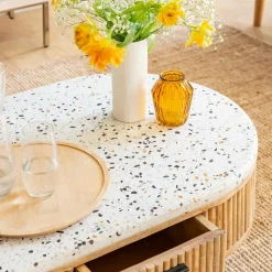 Made in Meubles Table basse en terrazzo et bois de manguier Ambrine