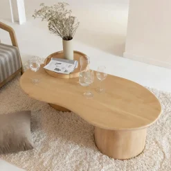 Made in Meubles Table basse en vague en bois de manguier Silas