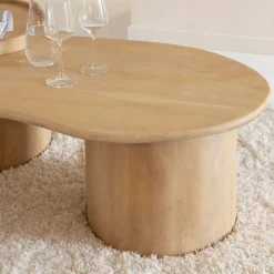 Made in Meubles Table basse en vague en bois de manguier Silas