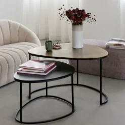 Made in Meubles Table basse gigogne en aluminium doré et métal noir Victoria