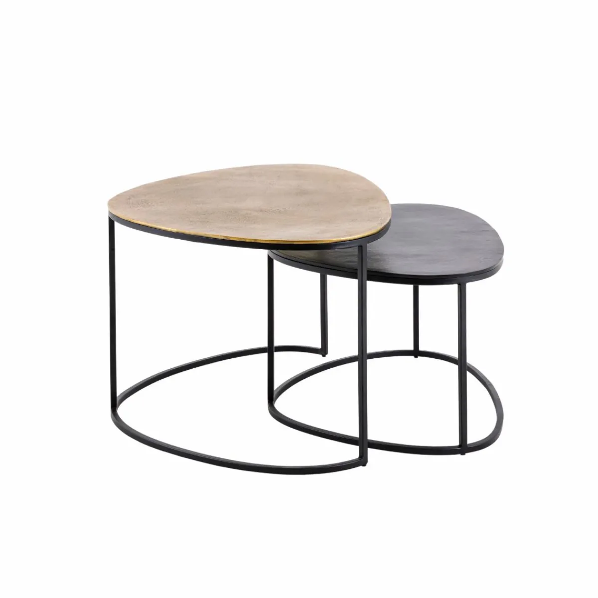 Made in Meubles Table basse gigogne en aluminium doré et métal noir Victoria