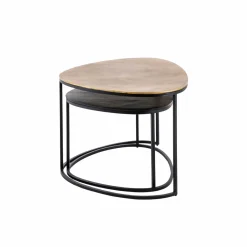 Made in Meubles Table basse gigogne en aluminium doré et métal noir Victoria