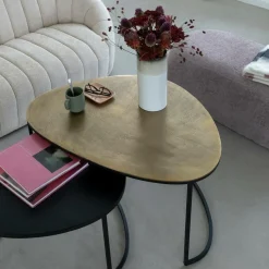 Made in Meubles Table basse gigogne en aluminium doré et métal noir Victoria