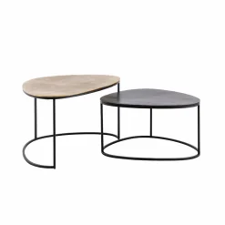 Made in Meubles Table basse gigogne en aluminium doré et métal noir Victoria