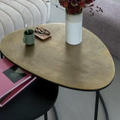 Made in Meubles Table basse gigogne en aluminium doré et métal noir Victoria