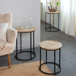 Made in Meubles Table basse gigogne en bois de manguier Anouck