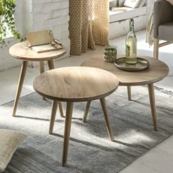 Made in Meubles Table basse gigogne en bois de manguier Nala