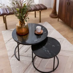 Made in Meubles Table basse gigogne en marbre noir Joe