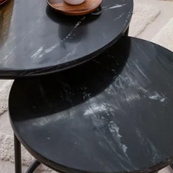 Made in Meubles Table basse gigogne en marbre noir Joe