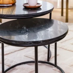 Made in Meubles Table basse gigogne en marbre noir Joe
