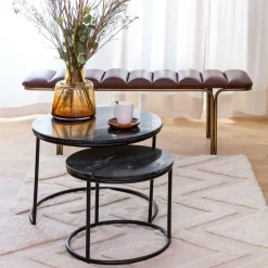 Made in Meubles Table basse gigogne en marbre noir Joe
