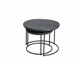 Made in Meubles Table basse gigogne en marbre noir Joe