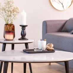 Made in Meubles Table basse gigogne en marbre blanc Ariane