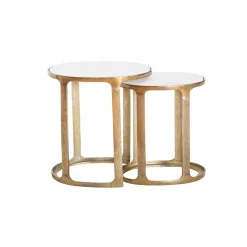 Made in Meubles Table basse gigogne en marbre et aluminium Ruben