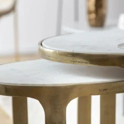 Made in Meubles Table basse gigogne en marbre et aluminium Ruben