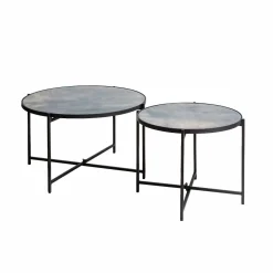 Made in Meubles Table basse gigogne en verre fumé et métal Florian