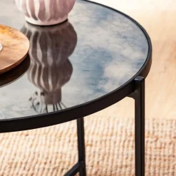 Made in Meubles Table basse gigogne en verre fumé et métal Florian