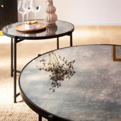 Made in Meubles Table basse gigogne en verre fumé et métal Florian