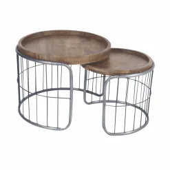 Made in Meubles Table basse gigogne industrielle en métal gris Chiara