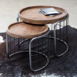 Made in Meubles Table basse gigogne industrielle en métal gris Chiara
