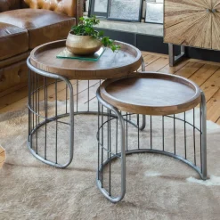 Made in Meubles Table basse gigogne industrielle en métal gris Chiara