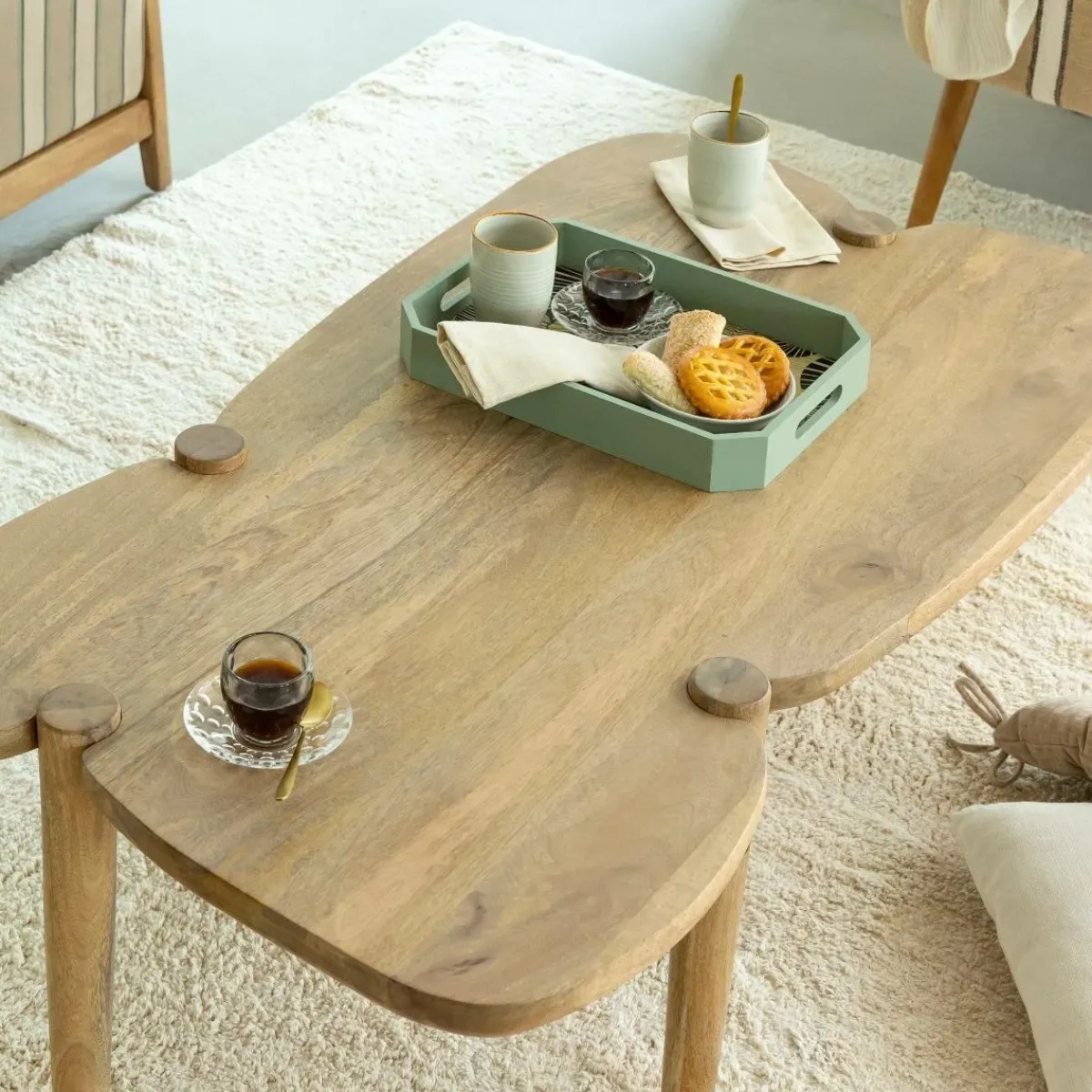 Made in Meubles Table basse vague en bois de manguier Zola