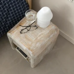 Made in Meubles Table de chevet blanchie en bois de manguier Gilda