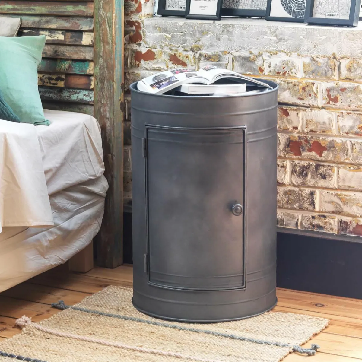 Made in Meubles Table de chevet en métal gris Meryl