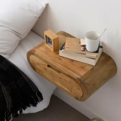 Made in Meubles Table de chevet murale arrondie en bois d'acacia Orane