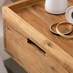 Made in Meubles Table de chevet murale carrée en bois d'acacia Orane