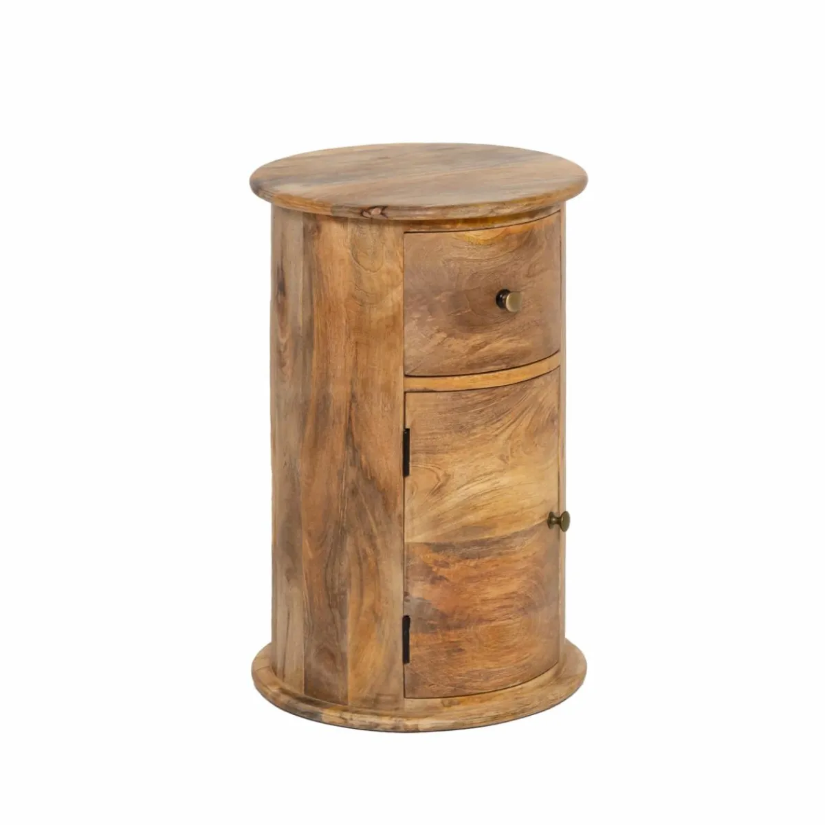 Made in Meubles Table de chevet ronde en bois de manguier avec porte Maëva
