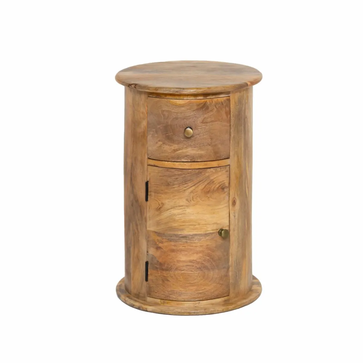 Made in Meubles Table de chevet ronde en bois de manguier avec porte Maëva