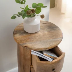 Made in Meubles Table de chevet ronde en bois de manguier avec porte Maëva
