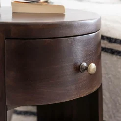 Made in Meubles Table de chevet ronde en bois de manguier Isao
