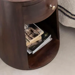 Made in Meubles Table de chevet ronde en bois de manguier Isao