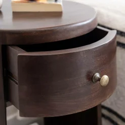 Made in Meubles Table de chevet ronde en bois de manguier Isao
