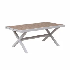 Made in Meubles Table de jardin blanche et effet bois en aluminium Ayden