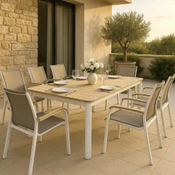 Made in Meubles Table de jardin en aluminium blanc et effet bois Ayden