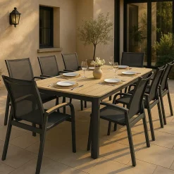 Made in Meubles Table de jardin en aluminium gris et effet bois Ayden